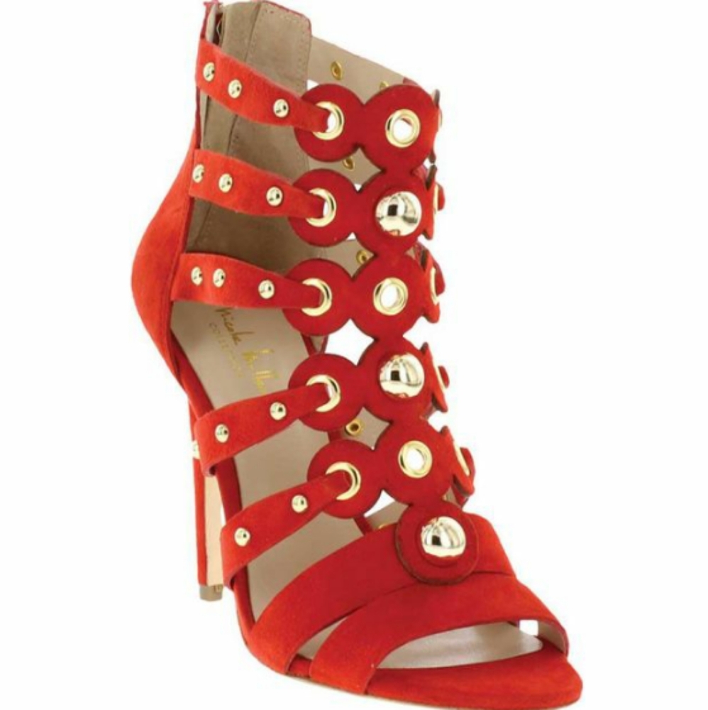 NWOB Nicole Miller Red Suede Gladiator Heels 9.5M
